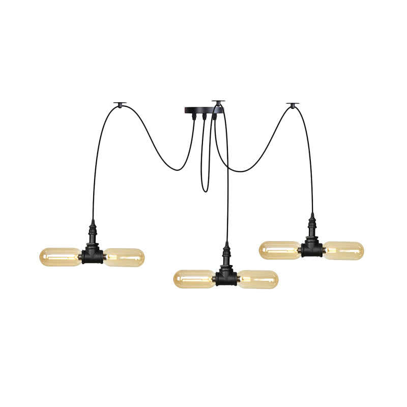Vintage Black Capsule Led Pendant Lamp - Amber Glass 4/6/12-Bulb Restaurant Swag Multi Ceiling