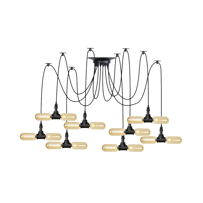 Vintage Black Capsule Led Pendant Lamp - Amber Glass 4/6/12-Bulb Restaurant Swag Multi Ceiling
