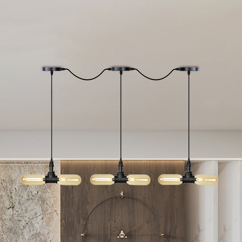 Antiqued Led Amber Glass Pendant Light – Black Hanging Capsule 6/10/14-Light Tandem Multi Lamp 6 /