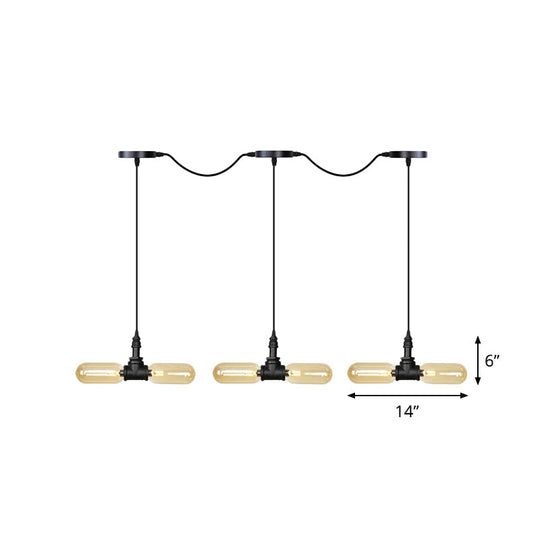Antiqued Led Amber Glass Pendant Light – Black Hanging Capsule 6/10/14-Light Tandem Multi Lamp