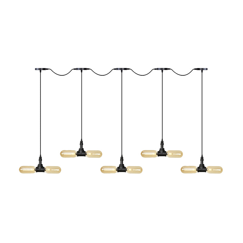 Antiqued Led Amber Glass Pendant Light – Black Hanging Capsule 6/10/14-Light Tandem Multi Lamp