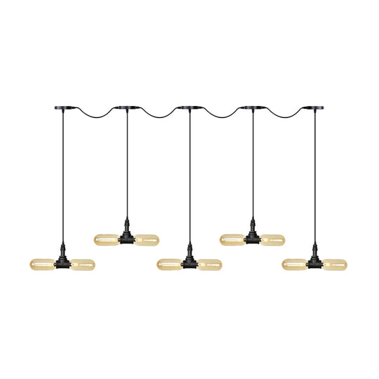 Antiqued Led Amber Glass Pendant Light – Black Hanging Capsule 6/10/14-Light Tandem Multi Lamp