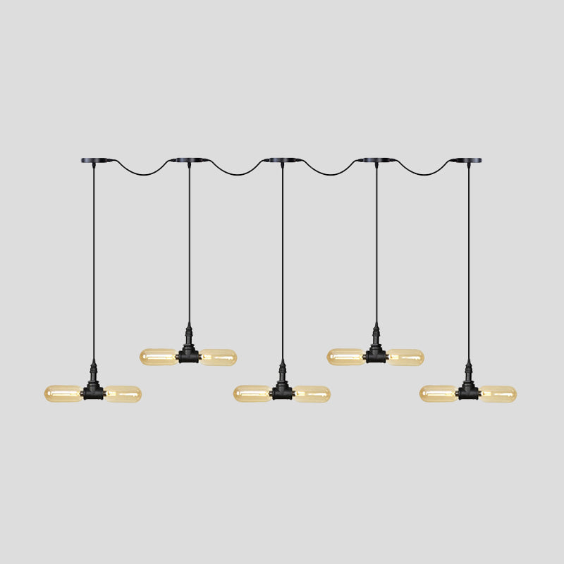 Antiqued Led Amber Glass Pendant Light – Black Hanging Capsule 6/10/14-Light Tandem Multi Lamp