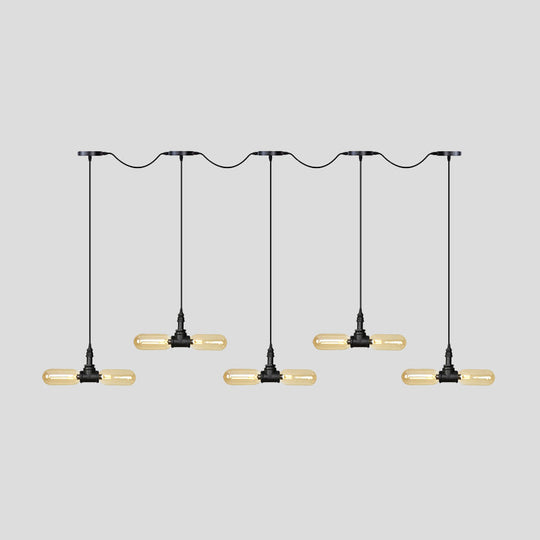 Antiqued Led Amber Glass Pendant Light – Black Hanging Capsule 6/10/14-Light Tandem Multi Lamp