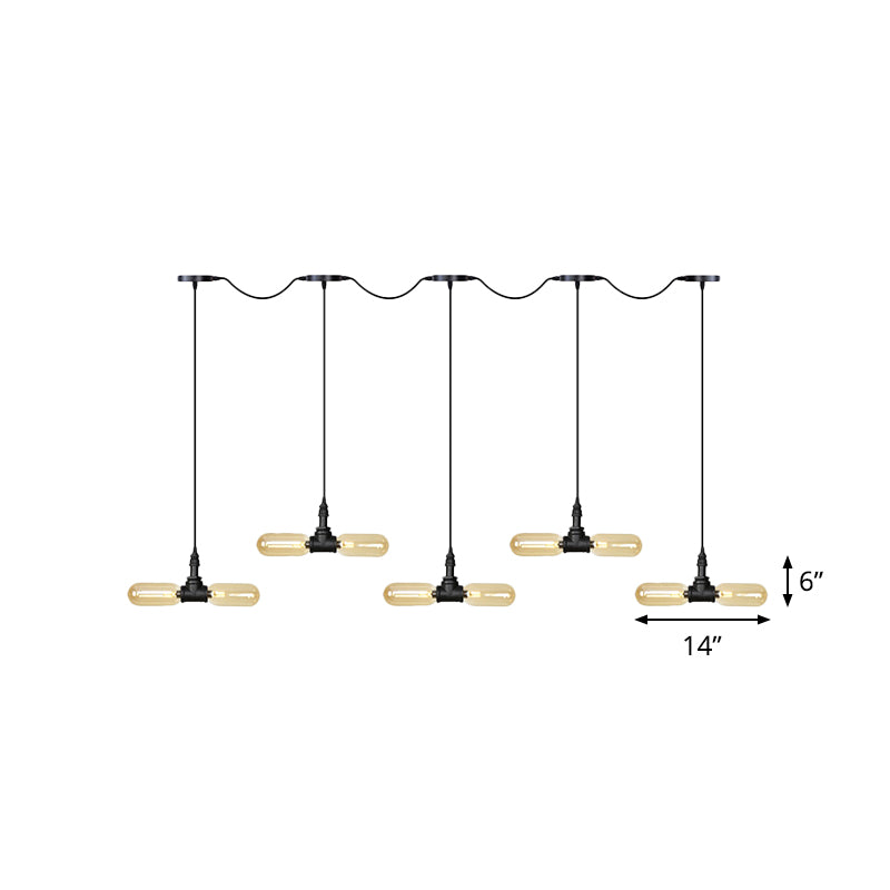 Antiqued Led Amber Glass Pendant Light – Black Hanging Capsule 6/10/14-Light Tandem Multi Lamp