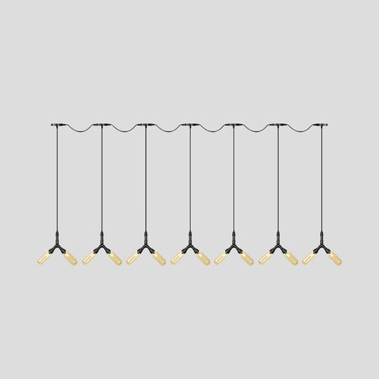 Industrial Restaurant Ceiling Light With Multi Bulbs: Tandem Pendant Lamp In Black Colored Glass