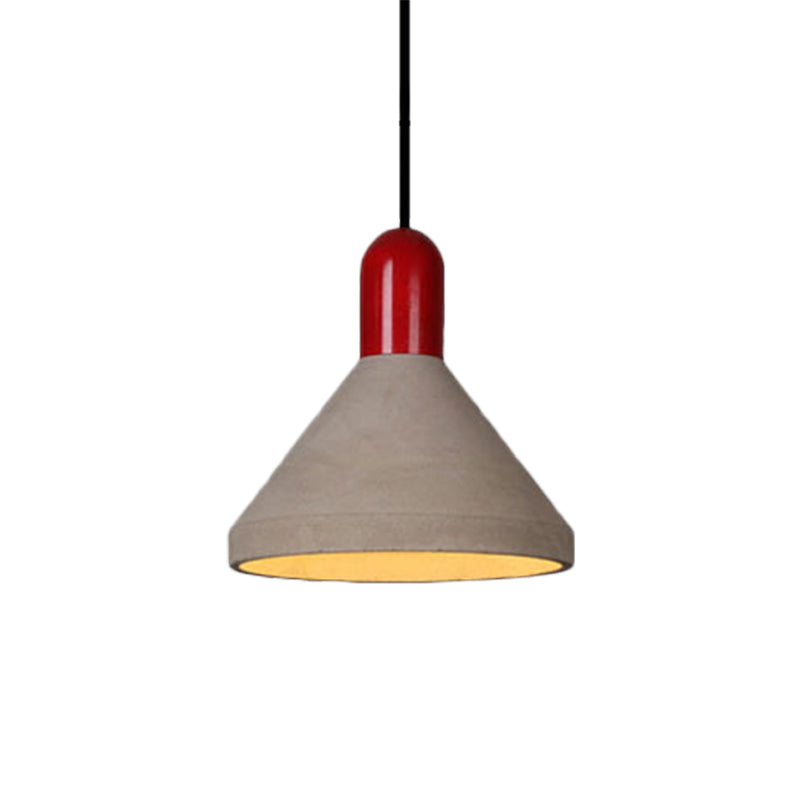 Antiqued Conical Cement Ceiling Light Restaurant Pendant Lamp In Grey With Wood Accents