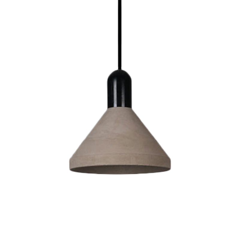 Antiqued Conical Cement Ceiling Light Restaurant Pendant Lamp In Grey With Wood Accents