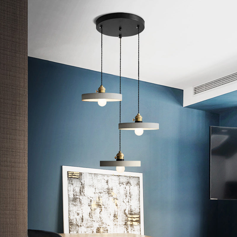 Industrial Cement Cone/Bell/Drum Pendant Lamp - 3 Heads Multi Ceiling Light Grey Various Height