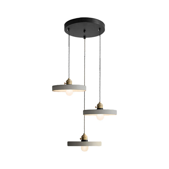 Industrial Cement Cone/Bell/Drum Pendant Lamp - 3 Heads Multi Ceiling Light Grey Various Height