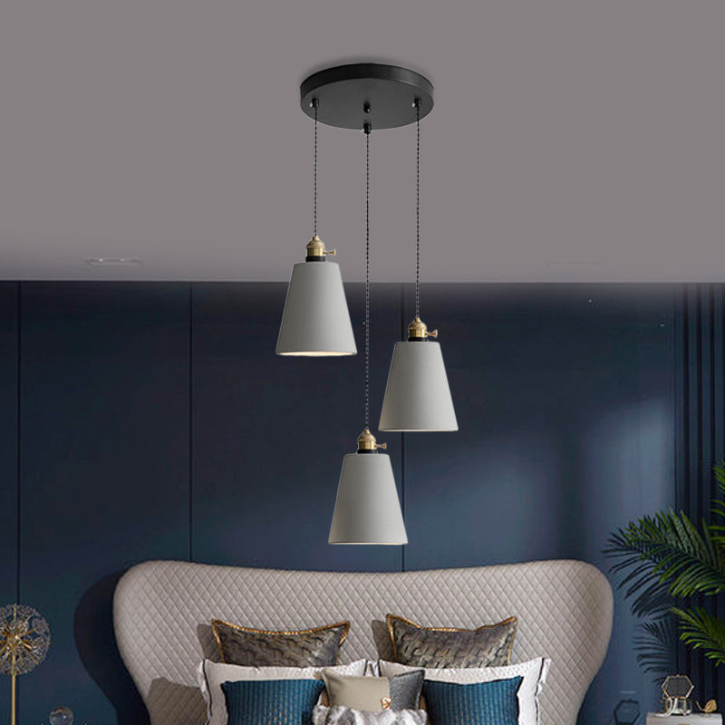 Industrial Cement Cone/Bell/Drum Pendant Lamp - 3 Heads Multi Ceiling Light Grey Various Height