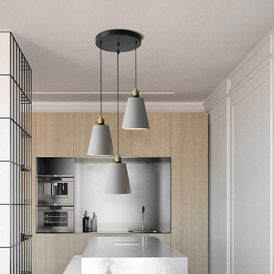 Industrial Cement Cone/Bell/Drum Pendant Lamp - 3 Heads Multi Ceiling Light Grey Various Height