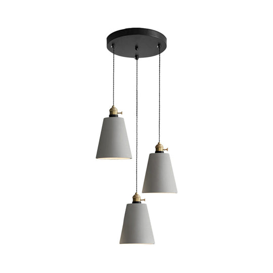 Industrial Cement Cone/Bell/Drum Pendant Lamp - 3 Heads Multi Ceiling Light Grey Various Height