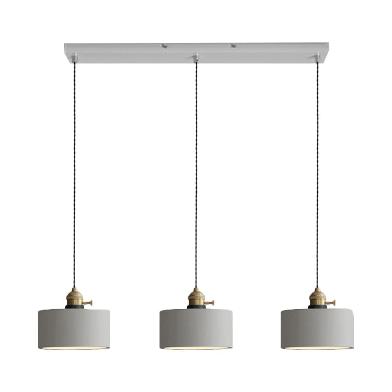 Vintage 3-Light Multi Pendant Hanging Lamp Kit With Cement Shades In Grey Bell/Cone/Drum Design