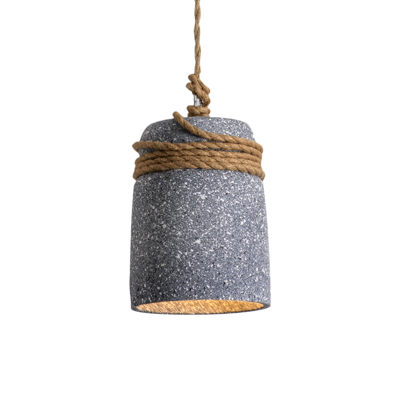 Cement Bell Pendant Light Antique Style With Rope Rod For Restaurant Ceiling In Black/Grey/White