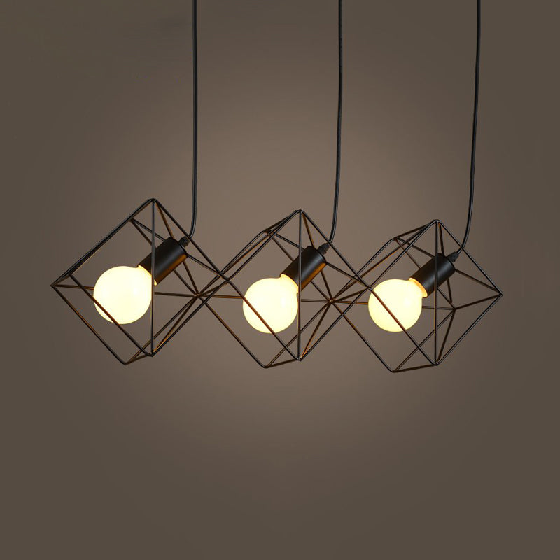 Iron Black Cube Cage Pendant Lamp - Industrial Style With 3 Bulbs Multiple Hanging Lights