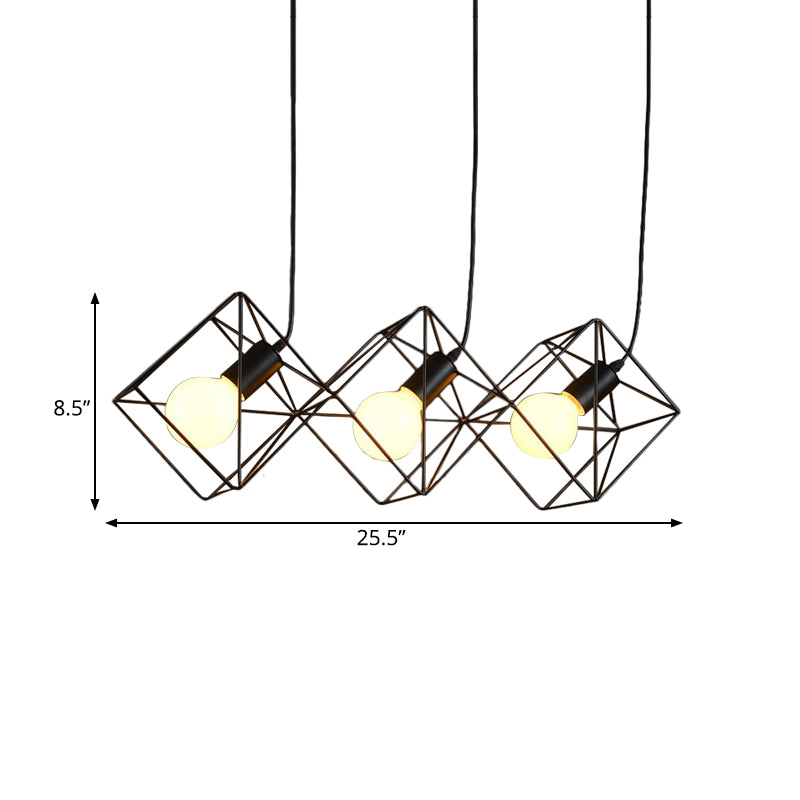 Iron Black Cube Cage Pendant Lamp - Industrial Style With 3 Bulbs Multiple Hanging Lights