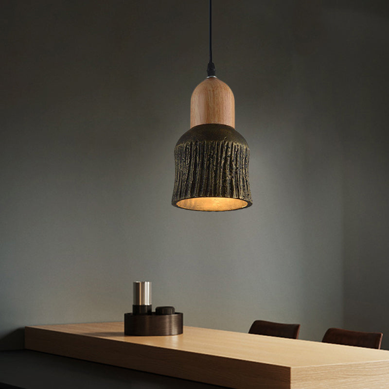 Antiqued Cup-Shape Ceiling Light: Cement Hanging Pendant Lamp (1 Head) - Silver/Black/Bronze With