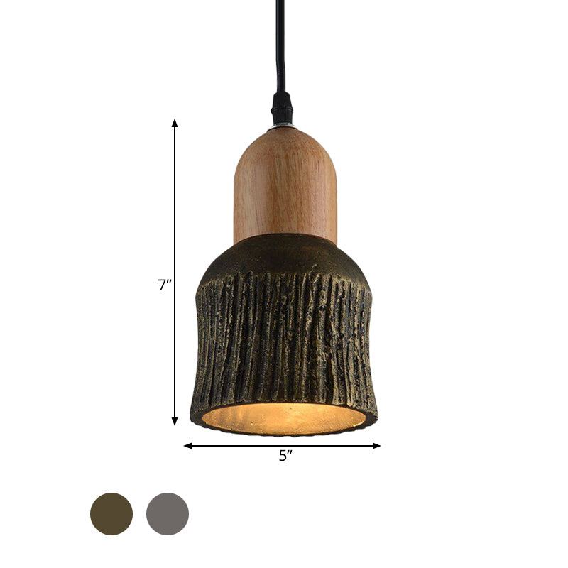 Antiqued Cup-Shape Ceiling Light: Cement Hanging Pendant Lamp (1 Head) - Silver/Black/Bronze With