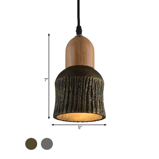 Antiqued Cup-Shape Ceiling Light: Cement Hanging Pendant Lamp (1 Head) - Silver/Black/Bronze With