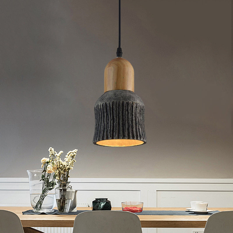 Antiqued Cup-Shape Ceiling Light: Cement Hanging Pendant Lamp (1 Head) - Silver/Black/Bronze With