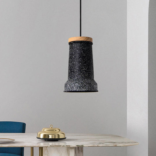 Industrial Cement Pendant Lamp - Black/Grey/White Cylinder Hanging Light For Restaurants (1-Head)