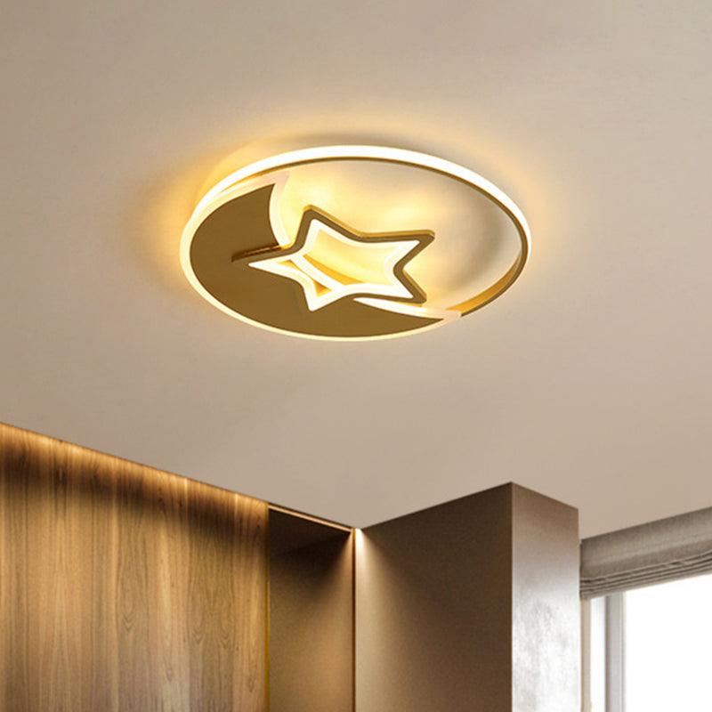 Contemporary Gold Led Ceiling Lamp With Star/Loving Heart Acrylic Shade - Flush Mount Fixture For