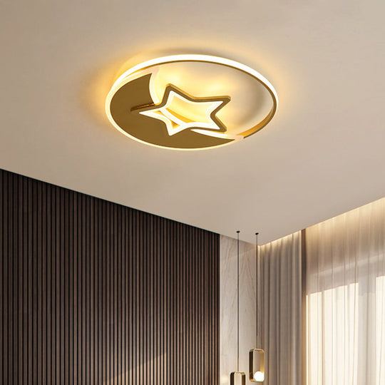 Contemporary Gold Led Ceiling Lamp With Star/Loving Heart Acrylic Shade - Flush Mount Fixture For
