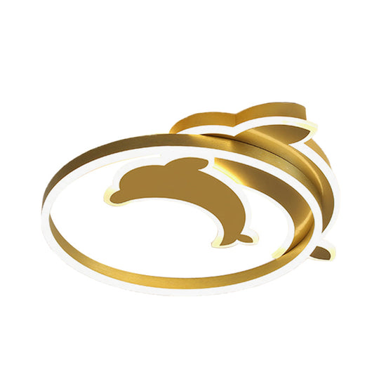 Contemporary Gold/Coffee Dolphin Flush Ceiling Light - Led Acrylic Mount Fixture For Bedroom