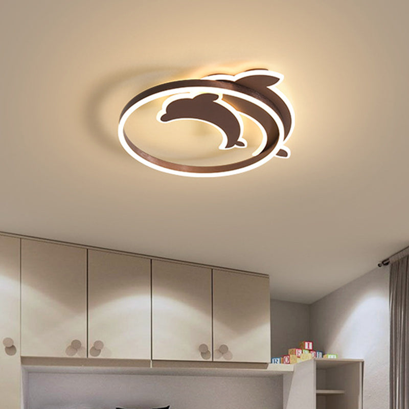 Contemporary Gold/Coffee Dolphin Flush Ceiling Light - Led Acrylic Mount Fixture For Bedroom