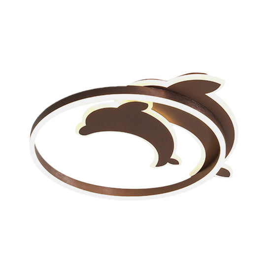 Contemporary Gold/Coffee Dolphin Flush Ceiling Light - Led Acrylic Mount Fixture For Bedroom