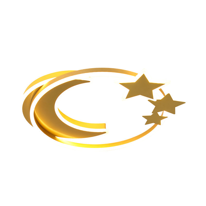 Gold Acrylic Led Flush Mount Ceiling Light With Moon And Star Design For Modern Bedrooms