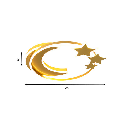 Gold Acrylic Led Flush Mount Ceiling Light With Moon And Star Design For Modern Bedrooms