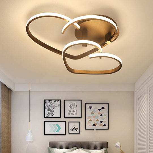Minimalist Heart Flush Mount Spotlight - Acrylic Led Ceiling Fixture Coffee Finish Warm/White Light