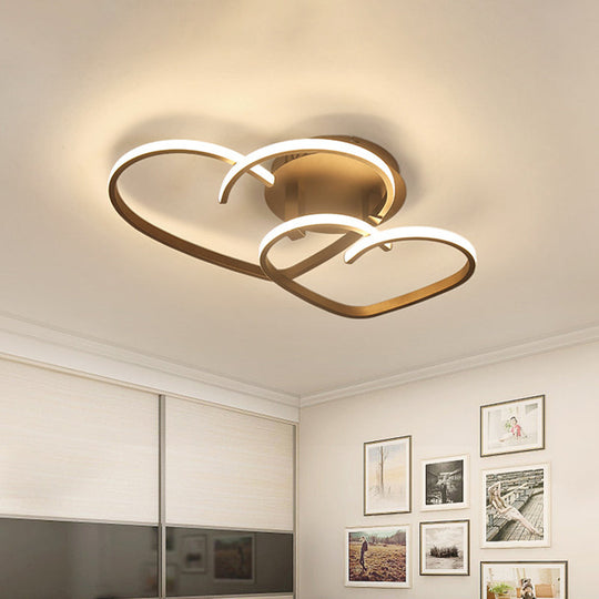 Minimalist Heart Flush Mount Spotlight - Acrylic Led Ceiling Fixture Coffee Finish Warm/White Light