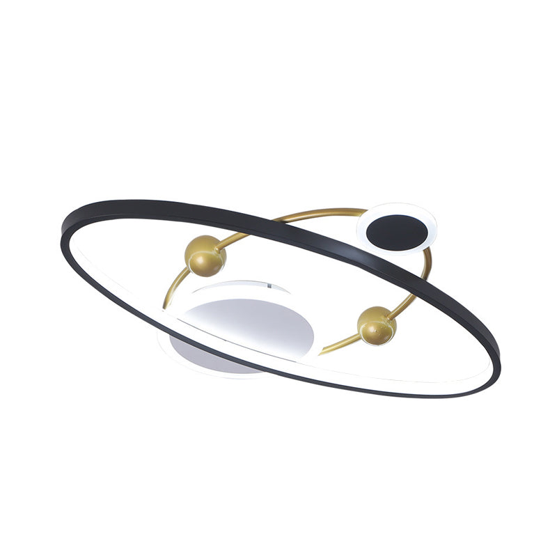 Contemporary Black Acrylic Led Flush Mount Lamp – Planet Living Room Ceiling Fixture With