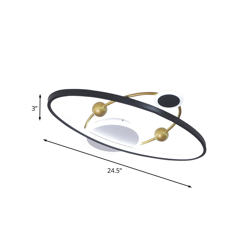 Contemporary Black Acrylic Led Flush Mount Lamp Planet Living Room Ceiling Fixture With Warm/White