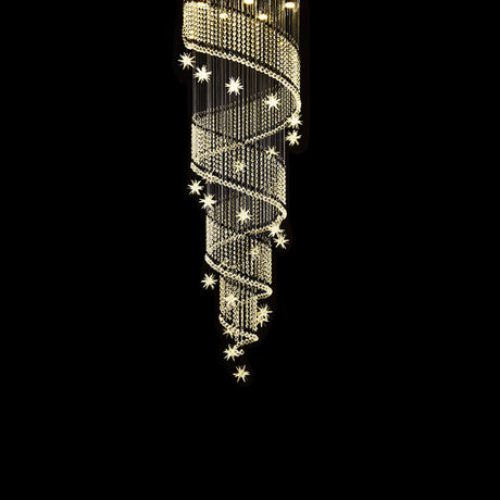 Stylish Spiral Ceiling Light With 4 Clear Crystal Bead Heads - Elegant Stair Suspension Lamp