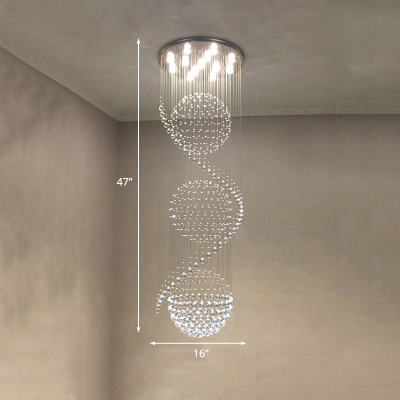 Modern Clear Crystal Spiral Led Chandelier With 4 Lights Perfect For Stairways