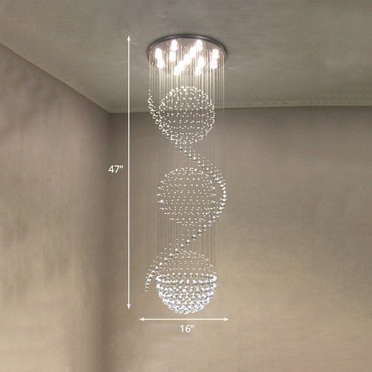 Modern Clear Crystal Spiral Led Chandelier With 4 Lights Perfect For Stairways