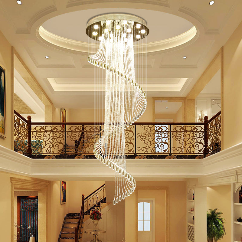 Spiral Waterfall Stairway Crystal Ball Suspension Lamp - Contemporary Design 5-Bulb Clear Crystals