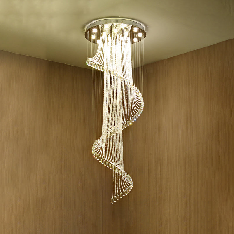 Spiral Waterfall Stairway Crystal Ball Suspension Lamp - Contemporary Design 5-Bulb Clear Crystals