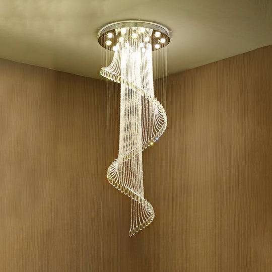 Spiral Waterfall Stairway Crystal Ball Suspension Lamp - Contemporary Design 5-Bulb Clear Crystals