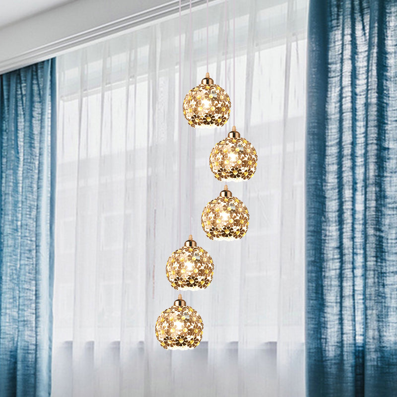 Modernist Silver Ceiling Light With Amber Crystal Accent 5/8 Heads Multi Hanging Lamp Kit 5 /