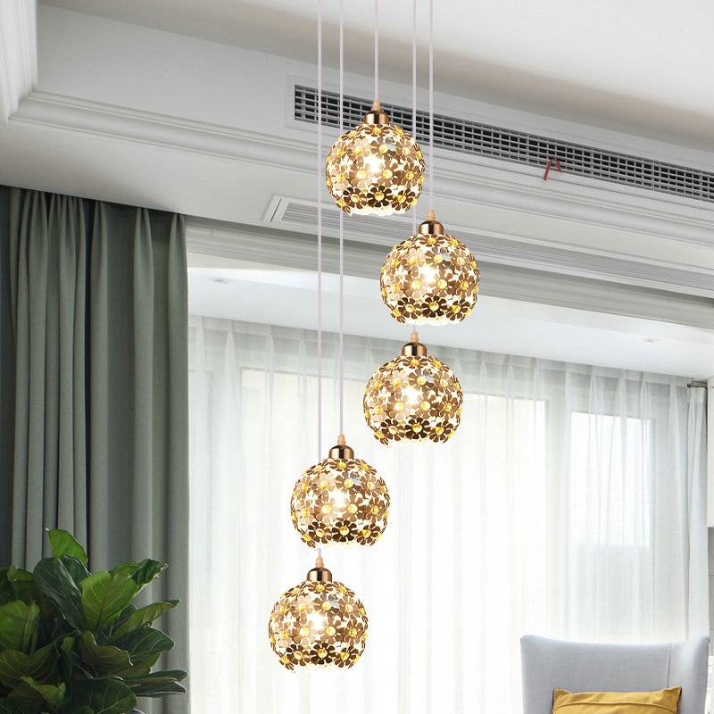 Modern Metallic Ceiling Light With Amber Crystal Accent - 5/8 Heads Multi Kit