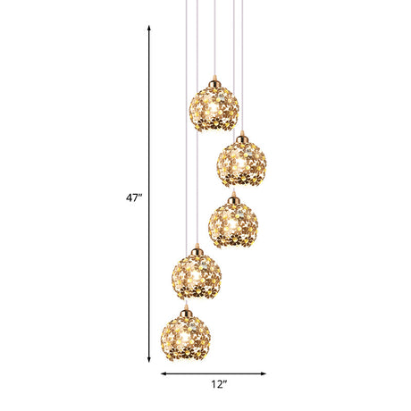 Modernist Silver Ceiling Light With Amber Crystal Accent 5/8 Heads Multi Hanging Lamp Kit
