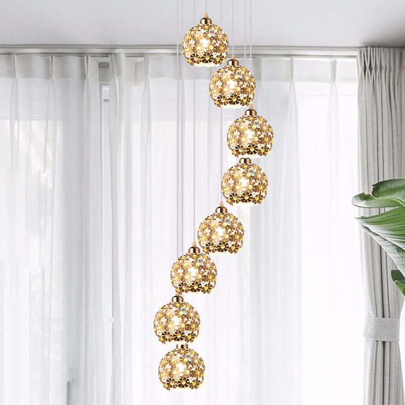 Modern Metallic Ceiling Light With Amber Crystal Accent - 5/8 Heads Multi Kit 8 /