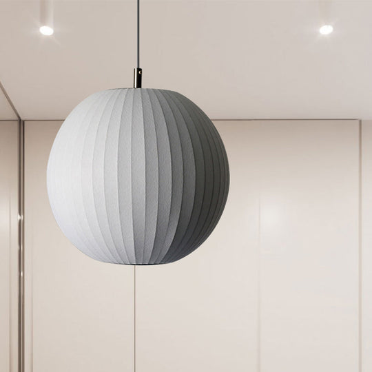 Minimalist White Sphere Pendant Light For Dining Room - 12’/16’ Wide Fabric Fixture / 12’