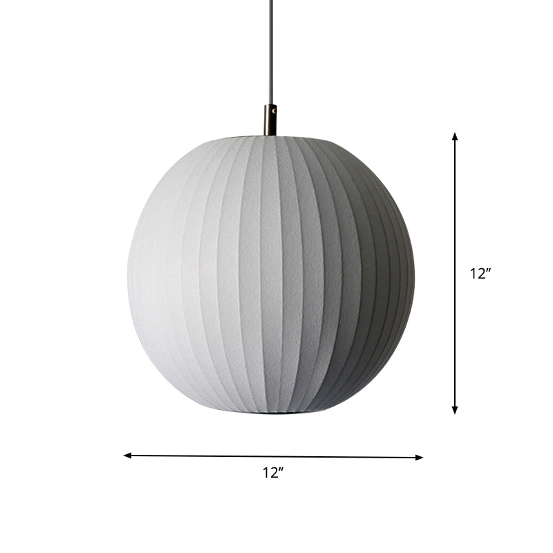 Minimalist White Sphere Pendant Light For Dining Room - 12’/16’ Wide Fabric Fixture