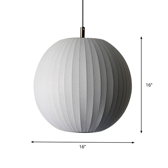 Minimalist White Sphere Pendant Light For Dining Room - 12’/16’ Wide Fabric Fixture